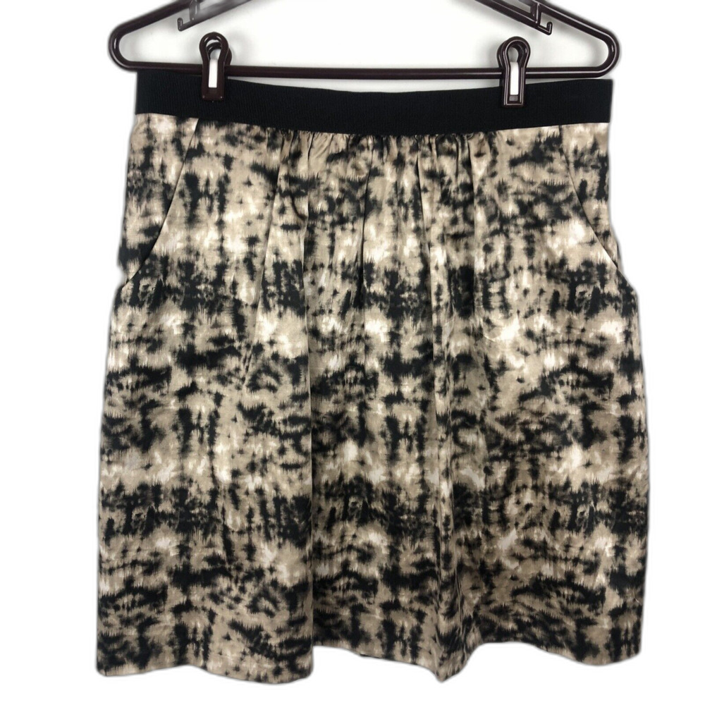 Ann Taylor Silk Cotton Black Taupe Print Pocket Skirt Women's Size 10 Lined